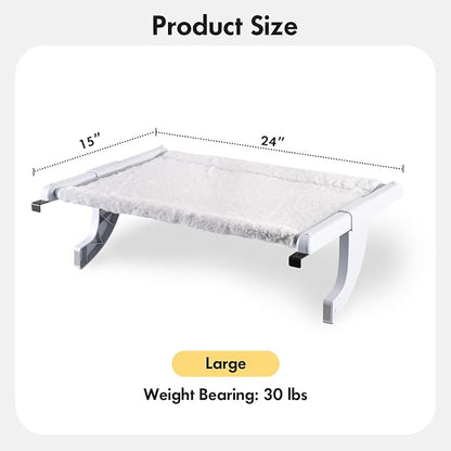 Window Sill Mount Cat Perch for Indoor Cats, One-Step Sliding Clamping Slot Adjustment Cat Hammock with Washable Cover, No Suction Cups Pet Bed for Windowsill & Bedside (Large)