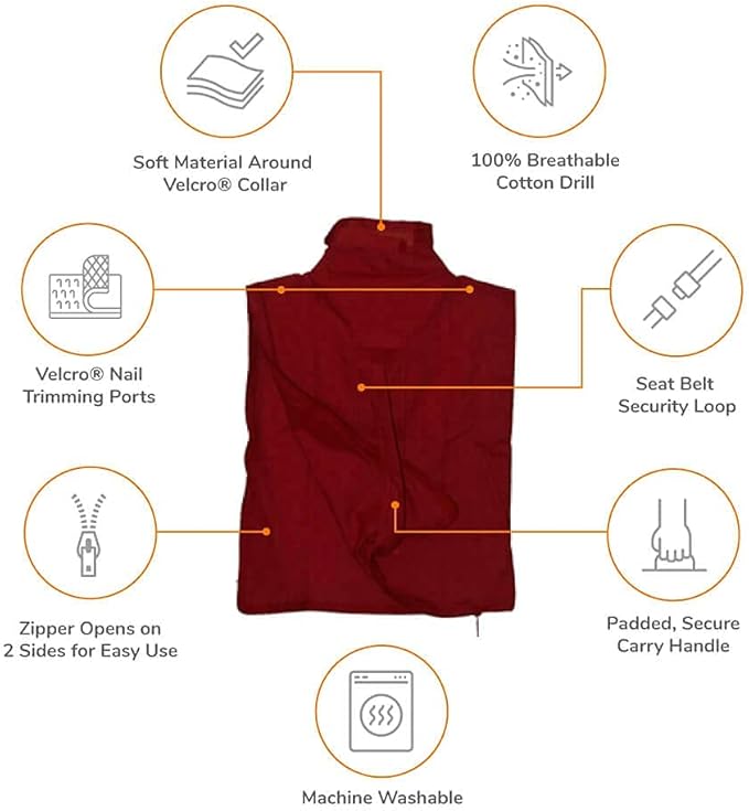 Cozy Comfort Carrier - Small Soft Red Cat Carrier and Cat Restraint Bag for Nail Trimming, Vet Visits, Medication Administration, Dental Care, and Travel