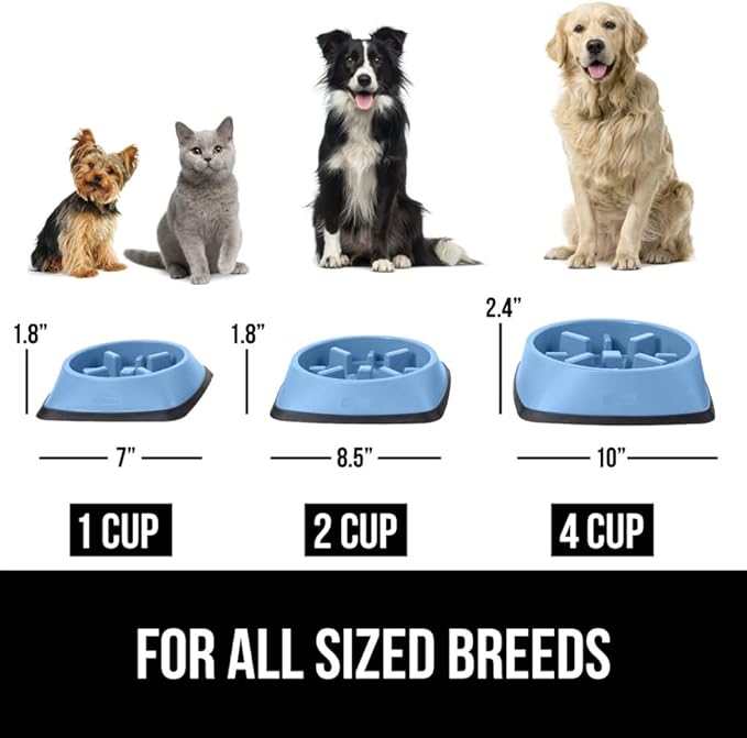 GORILLA GRIP Patent Pending Slow Feeder Dog Bowls, Interactive Puzzle Toy for Dogs and Cats Food Training, Keeps Pets Busy and Prevents Puppy Overeating, All Breeds, 100% BPA Free, 1 Cup, Light Blue