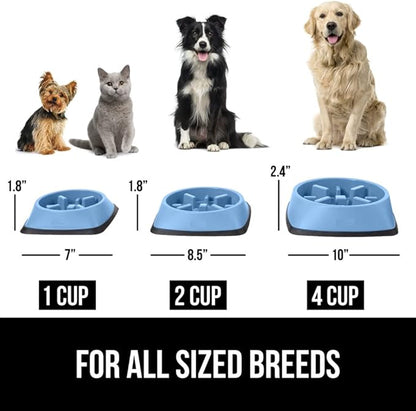 GORILLA GRIP Patent Pending Slow Feeder Dog Bowls, Interactive Puzzle Toy for Dogs and Cats Food Training, Keeps Pets Busy and Prevents Puppy Overeating, All Breeds, 100% BPA Free, 1 Cup, Light Blue