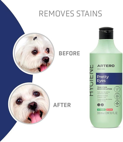 ARTERO Pretty Eyes. Eye Cleaner. Effectively removes Tear Stains from The Tear ducts of Dogs and Cats, ensuring a Clean and Healthy Appearance. 300 ml Bottle for Regular use.