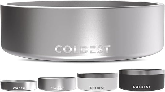 Coldest Dog Bowl - Anti Rust Metal, Non Slip, 3 Layers Insulated Stainless Steel Dog Bowls - Spill Proof & Heavy Duty - Water Bowl for Dogs, Cats, Dish Washer Safe (42 oz, Polished Stainless Steel)