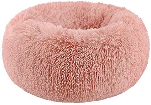 BODISEINT Modern Soft Plush Round Pet Bed for Cats or Small Dogs, Mini Medium Sized Dog Cat Bed Self Warming Autumn Winter Indoor Snooze Sleeping Cozy Kitty Teddy Kennel (20” D x 8'' H, Pink)