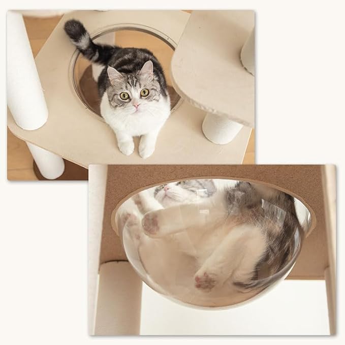 53'' Cat Tree for Large Cat, Modern Senior Friendly Cat Tower with Wide Shelves Low Step, Cotton Scratching Posts, Super Sturdy Base, Cozy Perches, and Interactive Toys (White)