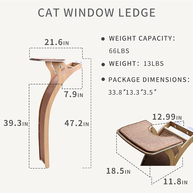 47in Cat Tree,cat Scratching Post,cat Window Perch,for Large Cats and Kittens, Specially Suction Cup, Capable of withstanding 80 pounds