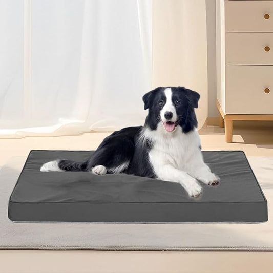 Orthopedic Dog Beds for Large Dogs - Large Egg Crate Foam Dog Bed Waterproof Pet Mat with Removable Washable Cover, Gray