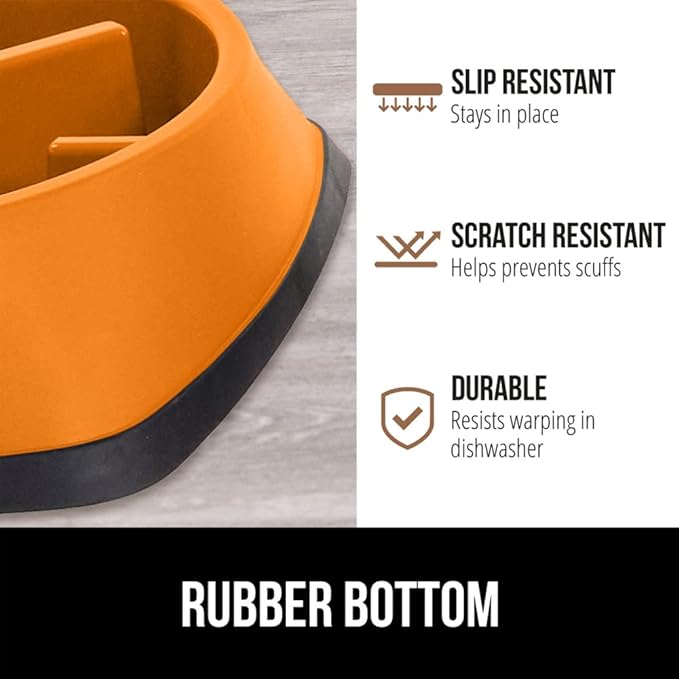 GORILLA GRIP Patent Pending Slow Feeder Dog Bowls, 4 Cup Interactive Puzzle Toy for Dogs and Cats Food Training, Keeps Pets Busy and Prevents Puppy Overeating, All Breeds, 100% BPA Free, Orange