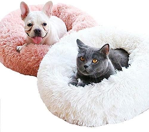 BODISEINT Modern Soft Plush Round Pet Bed for Cats or Small Dogs, Mini Medium Sized Dog Cat Bed Self Warming Autumn Winter Indoor Snooze Sleeping Cozy Kitty Teddy Kennel (24'' D x 8'' H, Dark Grey)