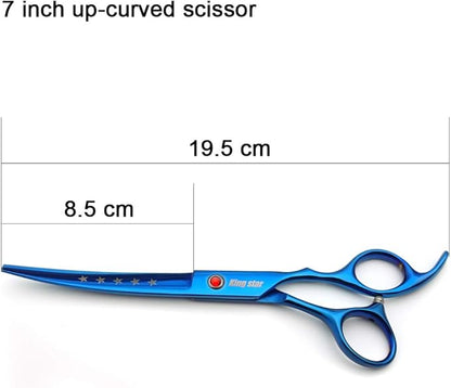 7.0in Titanium Blue Professional Pet Grooming Scissors Set,Straight & Thinning & Curved Scissors 4pcs Set for Dog Grooming,(Blue)