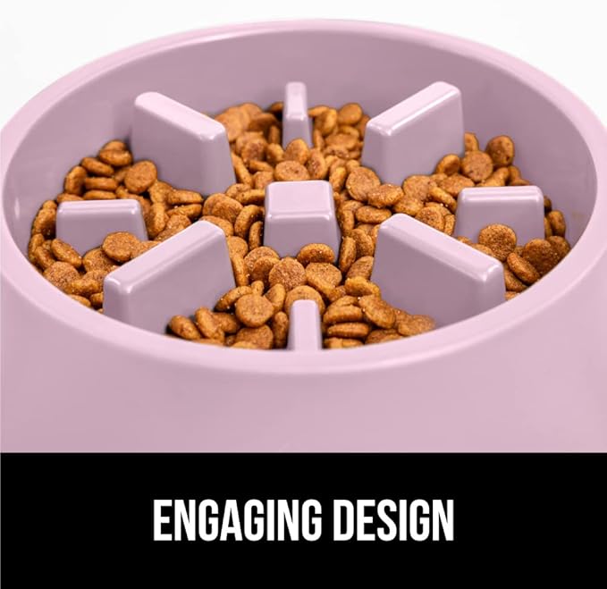 GORILLA GRIP Patent Pending Slow Feeder Dog Bowls, Interactive Puzzle Toy for Dogs and Cats Food Training, Keeps Pets Busy and Prevents Puppy Overeating, All Breeds, 100% BPA Free, 2 Cup, Pink