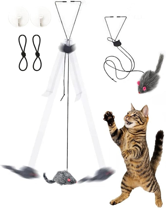 Self Play Hanging Door Cat Mouse Toy - Interactive Cat Toys for Indoor Cats - Fun Hunting Exercise for Bored Adult Cats & Kittens - Top Hanging Cat Toy for Indoor Play (Extended Package)