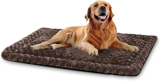 Washable Dog Bed Mat Reversible Dog Crate Pad Soft Fluffy Pet Kennel Beds Dog Sleeping Mattress for Large Jumbo Medium Small Dogs, 41 x 27 Inch, Brown