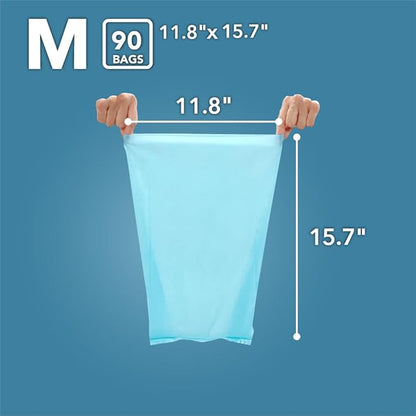 BOS Amazing Odor Sealing Cat Waste Disposal Bags - Durable and Unscented [Size: M, Color: Light blue] (90 count, Pack of 1) (90 Bags)