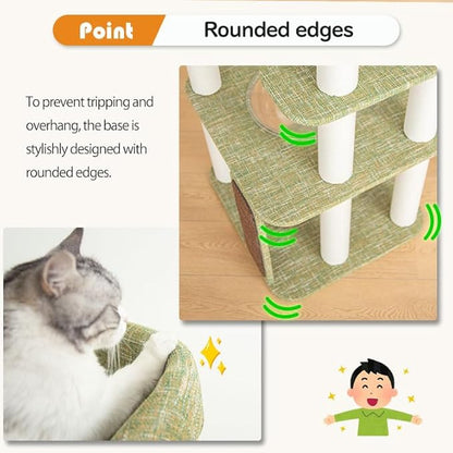 53'' Cat Tree for Large Cat, Modern Senior Friendly Cat Tower with Wide Shelves Low Step, Cotton Scratching Posts, Super Sturdy Base, Cozy Perches, and Interactive Toys (Green)
