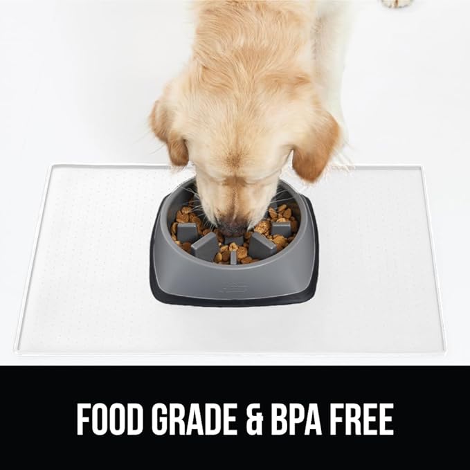 GORILLA GRIP 100% Waterproof Raised Edge BPA Free Silicone Pet Feeding Mat, Dog Cat Food Mats Contain Spills Protects Floors, Placemats for Cats and Dogs Water Bowl, Pets Accessories 16x10, White