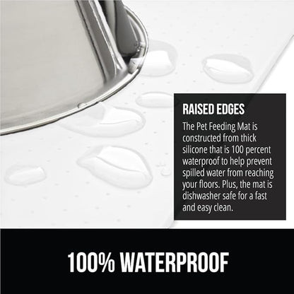 GORILLA GRIP 100% Waterproof Raised Edge BPA Free Silicone Pet Feeding Mat, Dog Cat Food Mats Contain Spills Protects Floors, Placemats for Cats and Dogs Water Bowl, Pets Accessories 16x10, White