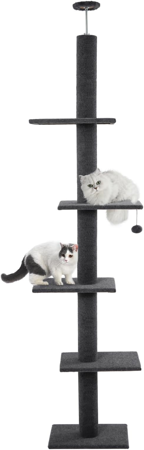 Cat Craft Cat Tree Floor to Ceiling Cat Tower 98-108" Carpet Kitten Tree 5-Tier Scratching Post and Mat Cat Pole for Indoor Cats, Charcoal