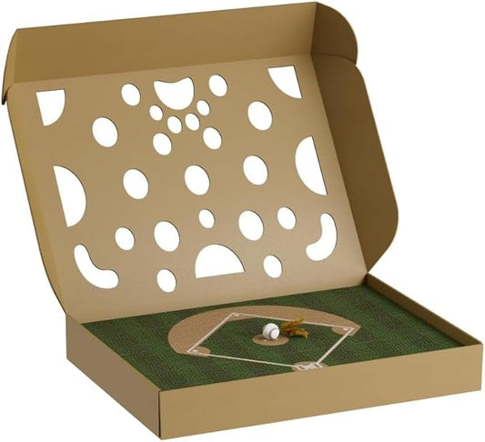 Cat Scratching Board - Baseball Sports Field Design with Elastic Ball, Hide-and-Seek Holes, and Interactive Play Box for Indoor Cats
