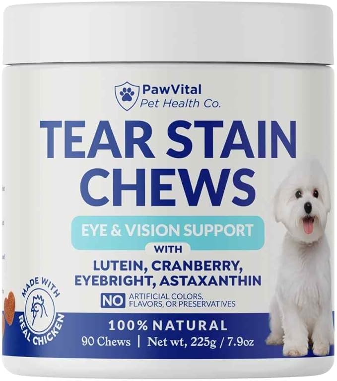 Tear Stain Chews for Dogs – Natural Tear Stain Remover & Eye Health Supplement with Cranberry, Lutein & Eyebright – Reduces Tear Stains, Supports Vision & Promotes Clear Eyes – 90 Soft Chews
