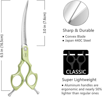 HASHIMOTO Curved Scissors for Dog Grooming, Dog Grooming Scissors Curved, Extremely Light Weight, 6.5 inch, 30 Degree of Curved Blade, Matt Surface.