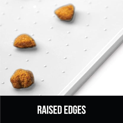 GORILLA GRIP 100% Waterproof Raised Edge BPA Free Silicone Pet Feeding Mat, Dog Cat Food Mats Contain Spills Protects Floors, Placemats for Cats and Dogs Water Bowl, Pets Accessories 16x10, White