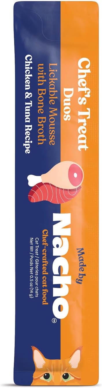 Made by Nacho Lickable Cat Treats Mousse Tubes 12 Count with Bone Broth Chicken and Tuna Recipe (.5 oz) No Grains, Corn, Wheat or Soy