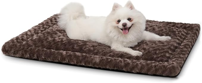 Washable Dog Bed Mat Reversible Dog Crate Pad Soft Fluffy Pet Kennel Beds Dog Sleeping Mattress for Large Jumbo Medium Small Dogs, 29 x 18 Inch, Brown