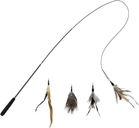 TTcat Cat Feather Wand Toys,Retractable Wand Toy with 4 Feather Refills, Interactive Cat Toy Kitten Toy for Indoor Cats to Play Chase Exercis.
