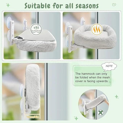 Sinai Pet Shop Cat Window Perch – Cordless Foldable Hammock with Cushion Bed, Self-Groomer with Catnip Included, Durable Metal Frame with Strong Suction Cups, Space-Saving for Large Indoor Cats