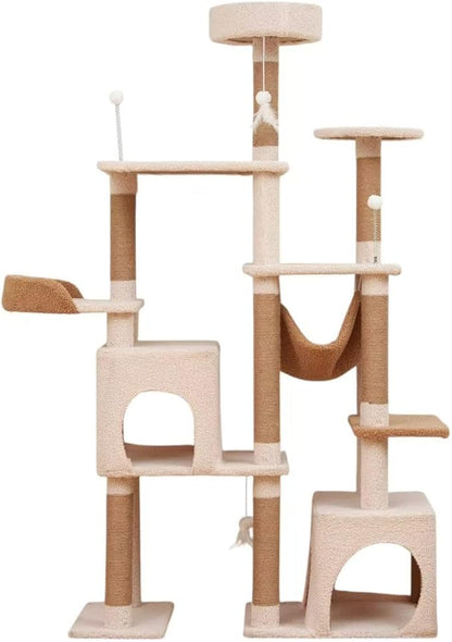 Cat Tree 67in Cat Tower Scratching Post for Cats Tree Tower Furniture for Cats Plush Multi-Level Cat Condo (Beige)