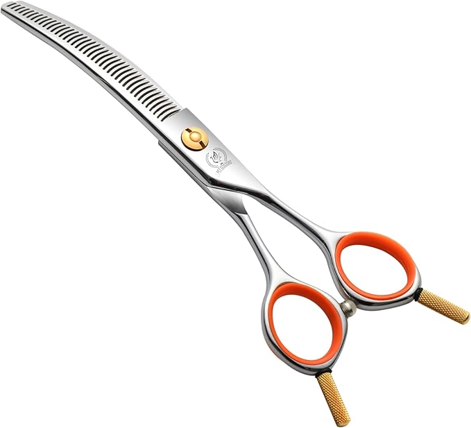 Fenice Peak 6'' Small Curved Thinning Scissors Lightweight Dog Cat Grooming Scissors with Safety Round Tip JP440C Stainless Steel