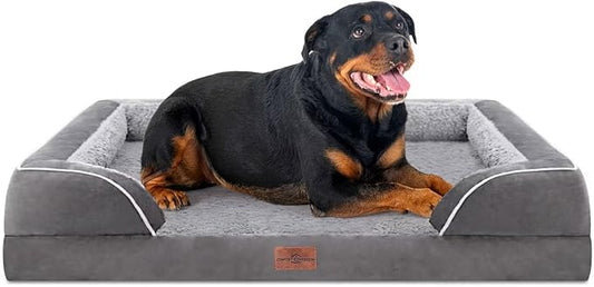 Comfort Expression Orthopedic Dog Bed for Extra Large Dogs 48x30 Inch, Waterproof Egg Crate Foam XXL Pet Bed with Removable Bolsters, Dog Couch with Washable Cover & Non-Slip Bottom, Grey