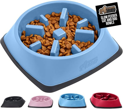 GORILLA GRIP Patent Pending Slow Feeder Dog Bowls, Interactive Puzzle Toy for Dogs and Cats Food Training, Keeps Pets Busy and Prevents Puppy Overeating, All Breeds, 100% BPA Free, 1 Cup, Light Blue