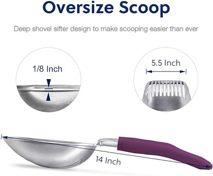 WePet Cat Litter Scoop, Aluminum Alloy Sifter, Kitty Metal Scooper, Deep Shovel, Long Handle, Poop Sifting, Kitten Pooper Lifter, Durable, Heavy Duty, for Litter Box