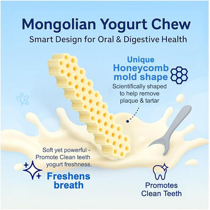 KI-You Mongolian Yogurt for Dogs – Probiotic & Prebiotic Rich for Gut Health, Soft Honeycomb Shape for Gentle Dental Care, for Sensitive Gums (Chew - Long Type)