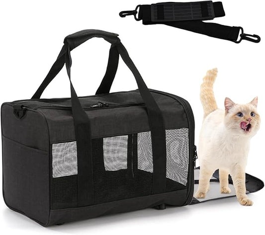 Travel Carrier for Cats,Cat Soft-Sided Carriers Ventilated Breathable Foldable Kitten Carrier Soft Airline Approved Carrier for Small Dogs Kitty Puppies Under to 12 Lb(Black)