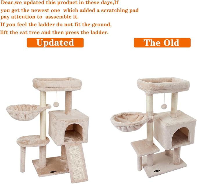 FISH&NAP Cute Cat Tree Kitten Cat Tower for Indoor Cat Condo Sisal Scratching Posts with Jump Platform Cat Furniture Activity Center Play House Beige