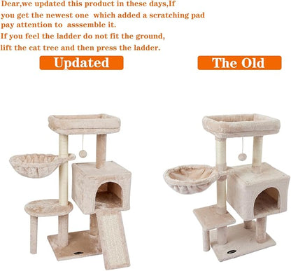 FISH&NAP Cute Cat Tree Kitten Cat Tower for Indoor Cat Condo Sisal Scratching Posts with Jump Platform Cat Furniture Activity Center Play House Beige