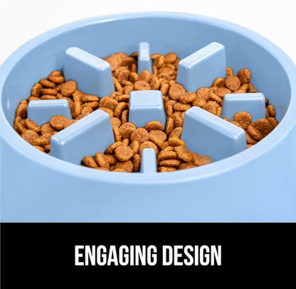 GORILLA GRIP Patent Pending Slow Feeder Dog Bowls, Interactive Puzzle Toy for Dogs and Cats Food Training, Keeps Pets Busy and Prevents Puppy Overeating, All Breeds, 100% BPA Free, 1 Cup, Light Blue