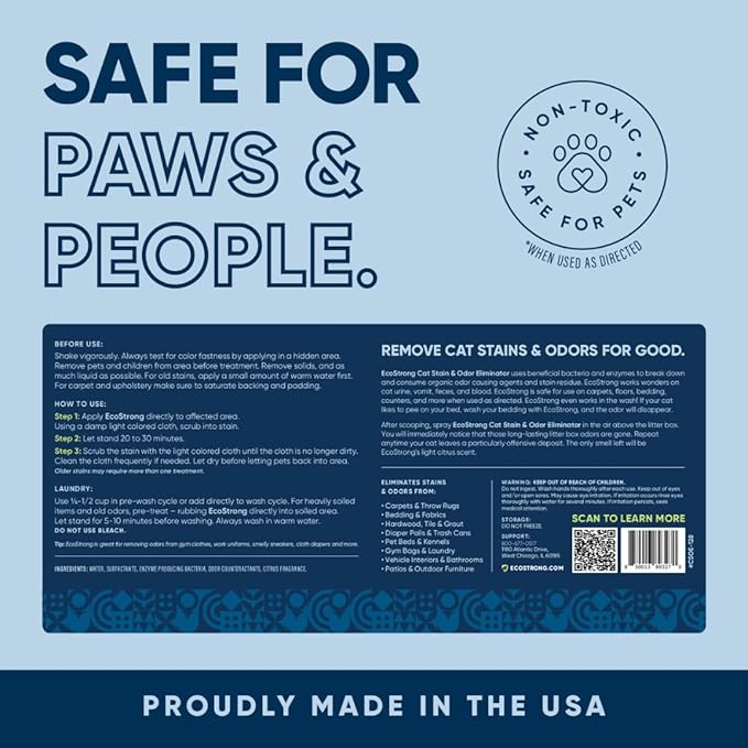 Eco Strong Cat Stain And Odor Remover| Enzyme Urine Odor Neutralizer - Stain Remover for Carpet, Litter Boxes, Bedding, and Laundry [Citrus Scent Gallon Value Size]