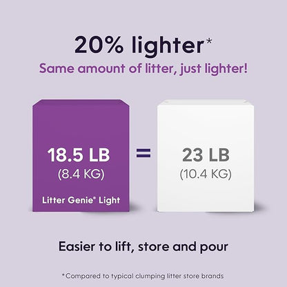 Litter Genie Light Unscented Clumping Cat Litter, 18.5 lbs | Lightweight 20% Lighter Natural Clay | Fast-Clumping, Odor Control, Dust-Free