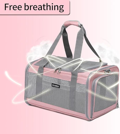 Airline Approved Pet Carrier for Cats and Small Dogs, Breathable and Collapsible Design, Portable Travel Bag for Bearded Dragon, Puppies Animal Hangbag, Rabbit Cage (Pink, Small)