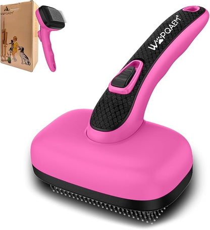 Self Cleaning Slicker Brush for Shedding Long Short Haired Dogs & Cats, Remove Loose Tangling Knot Undercoat Fur Mats, Grooming Brush with Retractable Bristles for Small Medium Large Pet, Pink