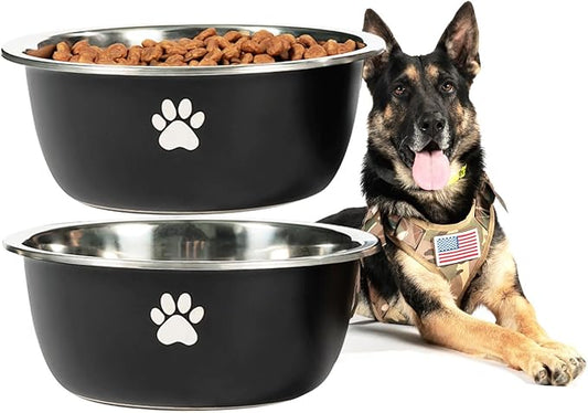 Large Dog Water Bowl 2 Pack, 1 Gallon 128oz Stainless Steel Extra Large Dog Food Bowl for Big Giant Dogs, Black