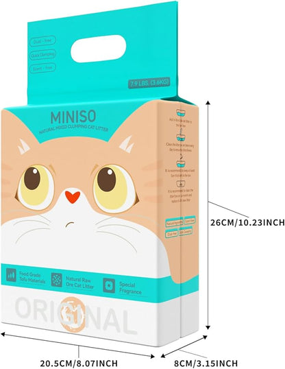 MINISO Clumping Cat Litter, Tofu+Bentonite+Cassava, Odor Control, Rapid Clumping, Water Absorbent and Toilet Flushable, Multi-Cat, Gardenia Style, 15.8lb (2 Pack of 7.9lb Bags)