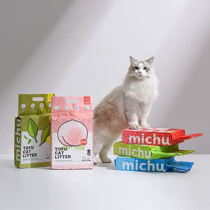 Michu Tofu Cat Litter Natural Clumping Tofu Cat Litter 5.5lb/88oz 5 Scents (Greentea + Mixed, 2 Pack)