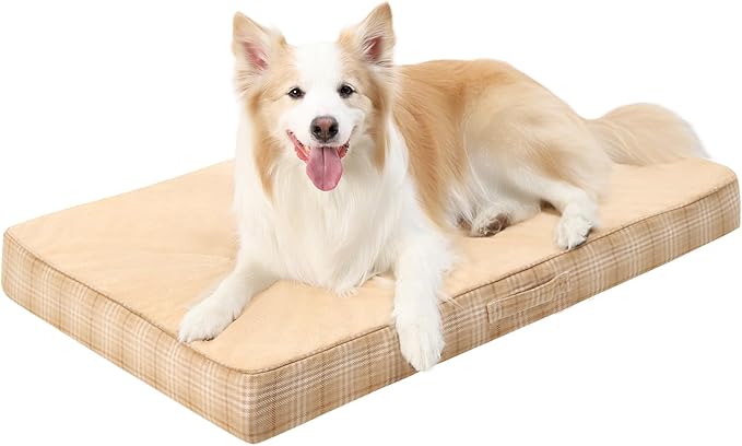 MIHIKK Washable Orthopedic Dog Bed for Large Dogs, L Waterproof Pet Bed with Egg Crate Foam Strong Support, Machine Washable Cover & Anti-Slip Bottom & Durable Zipper 35x22(Light Brown)