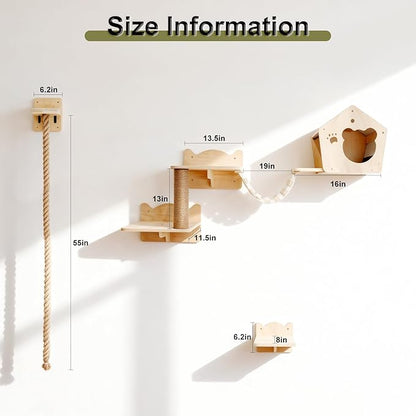 Cat Wall Shelves, Multi-Level Cat Climbing for Indoor Cats, DIY Wall-Mounted Cat Furniture Set with Toys for Play & Rest