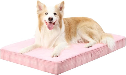 MIHIKK Washable Orthopedic Dog Bed for Large Dogs, L Waterproof Pet Bed with Egg Crate Foam Strong Support, Machine Washable Cover & Anti-Slip Bottom & Durable Zipper 35x22(Pink)