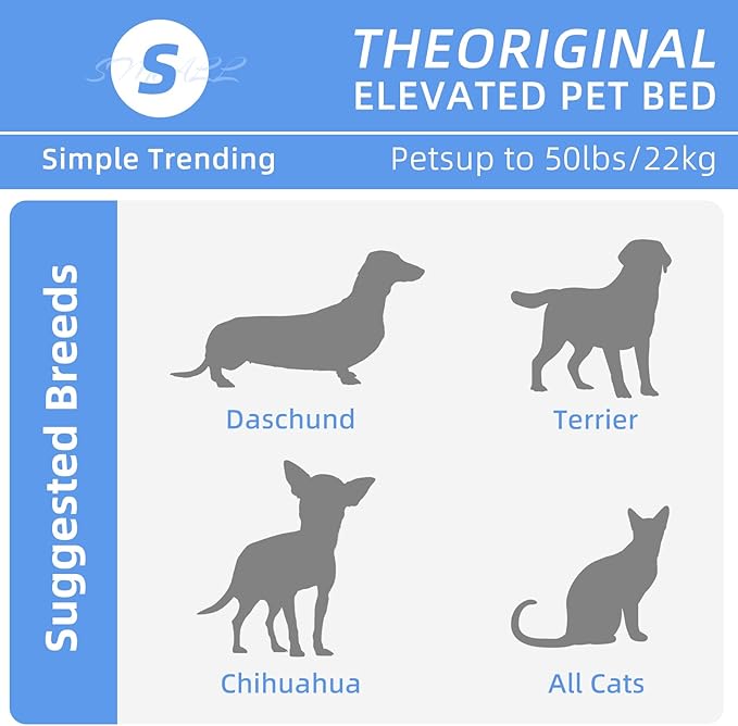Simple Trending Elevated Dog Bed, Waterproof Small Pet Cot, Breathable Cooling Raised Pet Bed for Small Dogs Breeds Load 200lb, 36.5" x 22.5", Grey